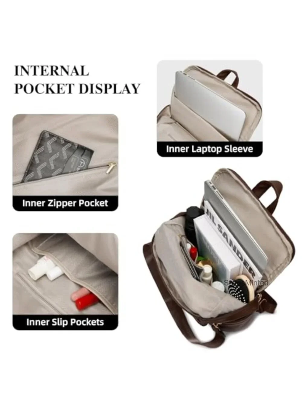 Women's Faux Leather Anti-Theft Travel Backpack with USB Port, Fits 13